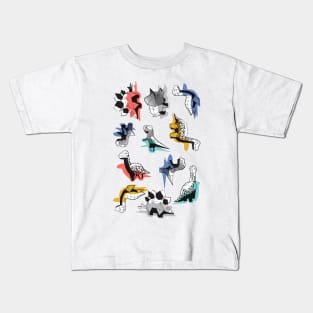 Geometric Dinos // print // non directional design white background multicoloured dinosaurs shadows Kids T-Shirt